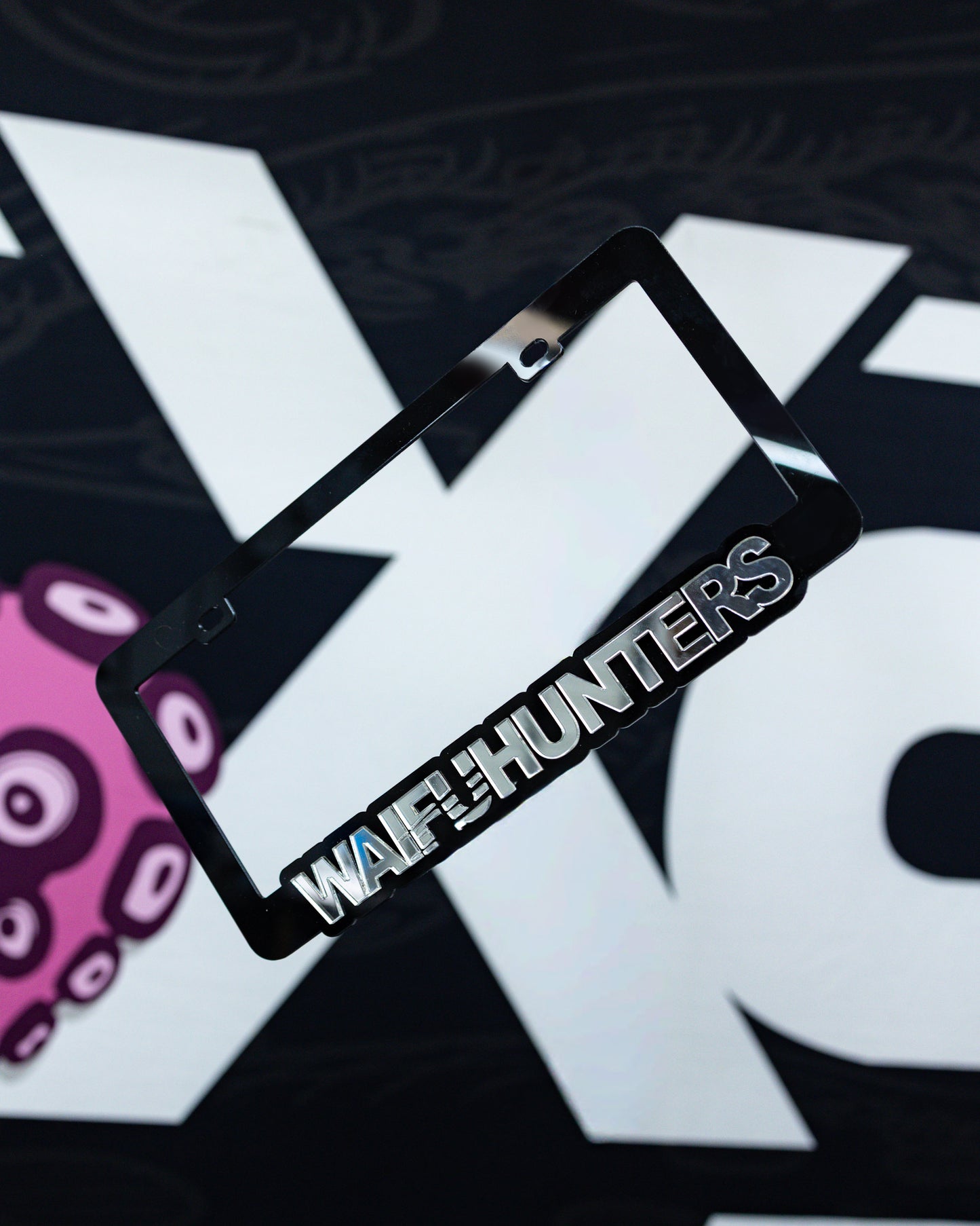Waifuhunters License Plate Frame - Silver Chrome