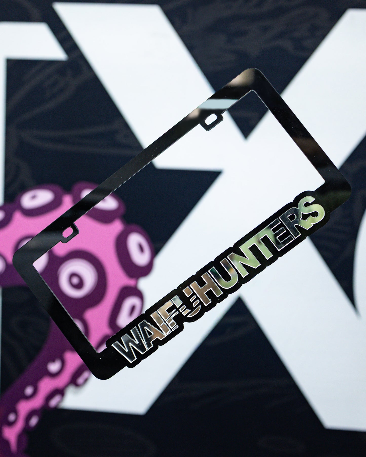 Waifuhunters License Plate Frame - Silver Chrome