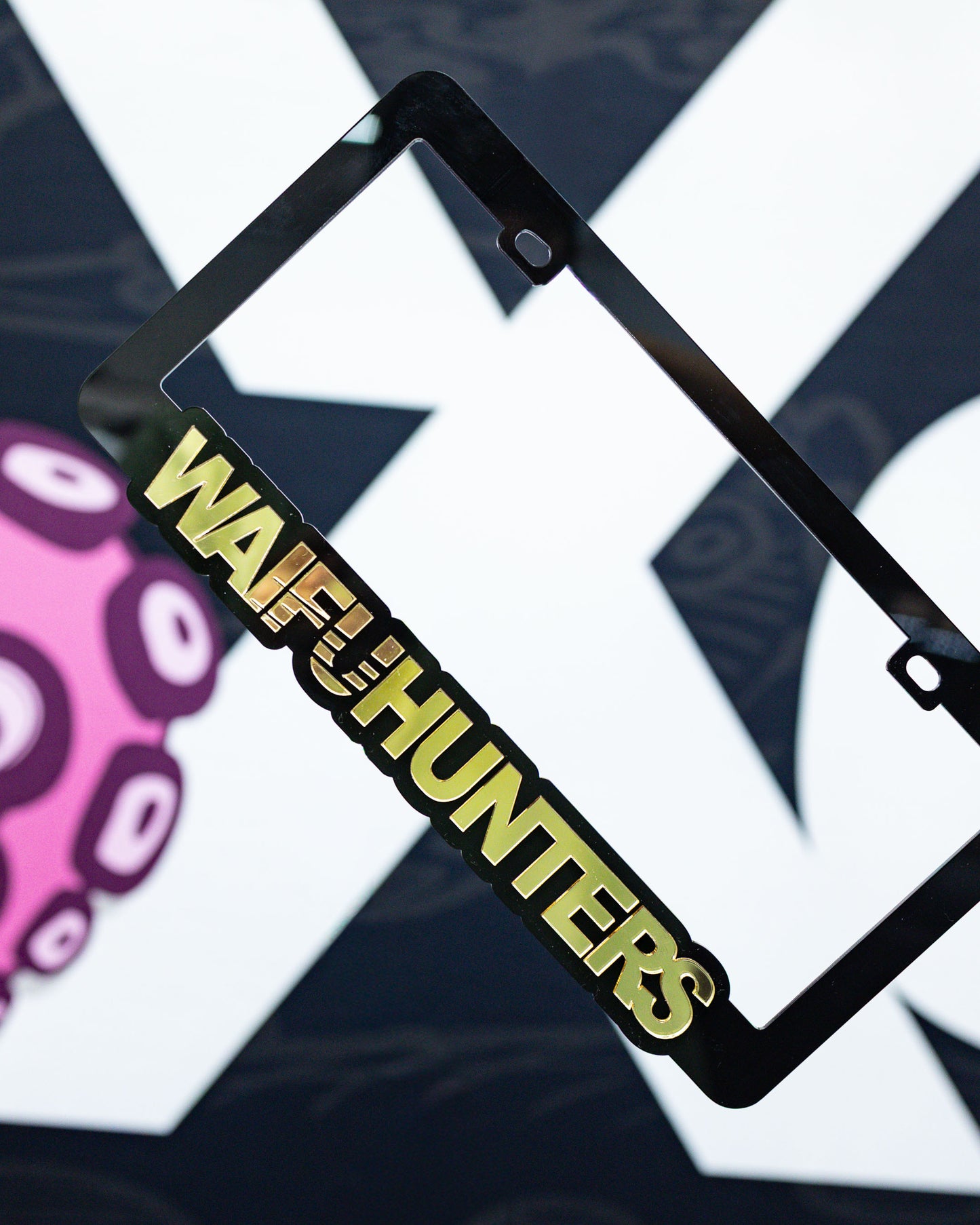 Waifuhunters License Plate Frame - Gold Chrome