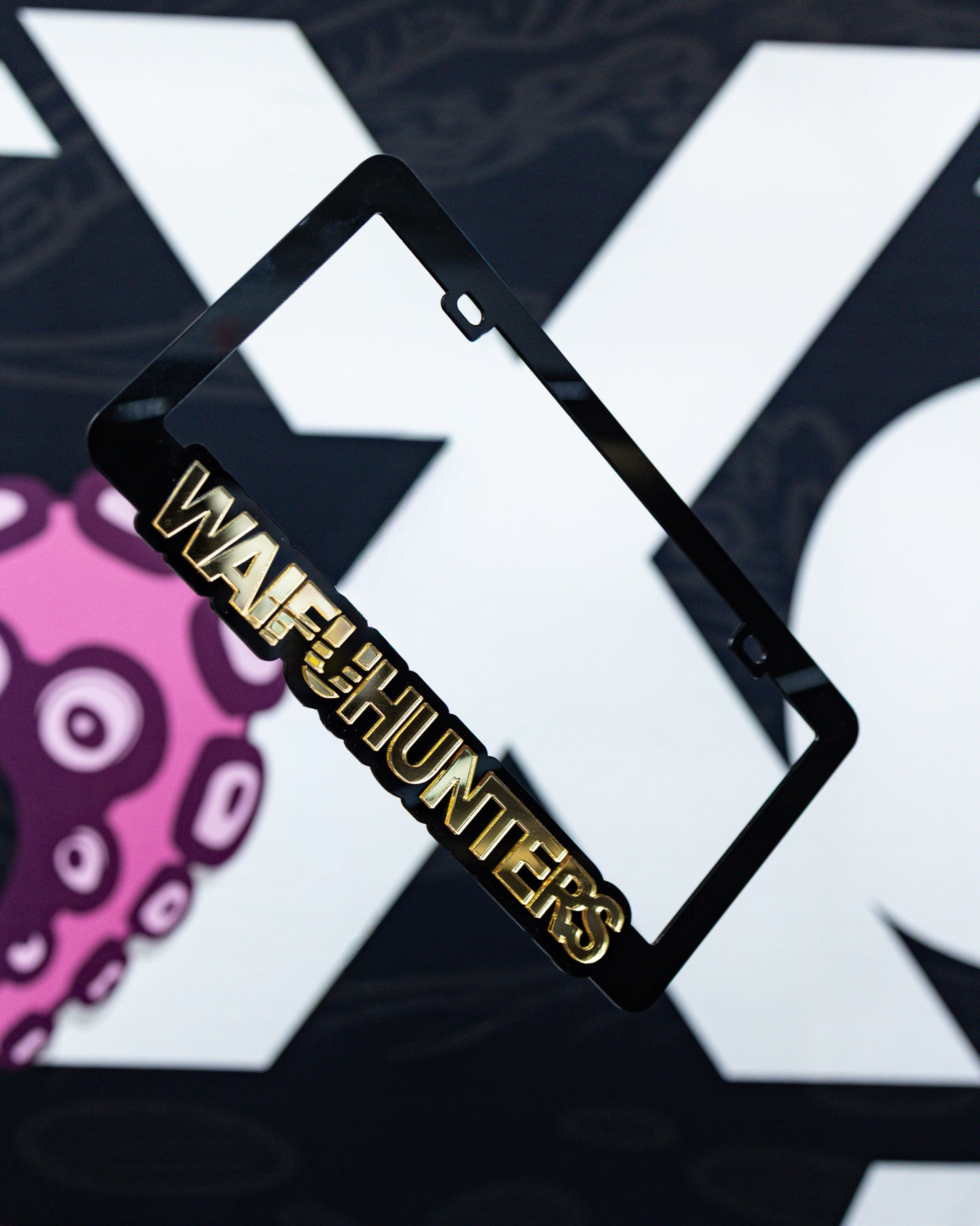 Waifuhunters License Plate Frame - Gold Chrome