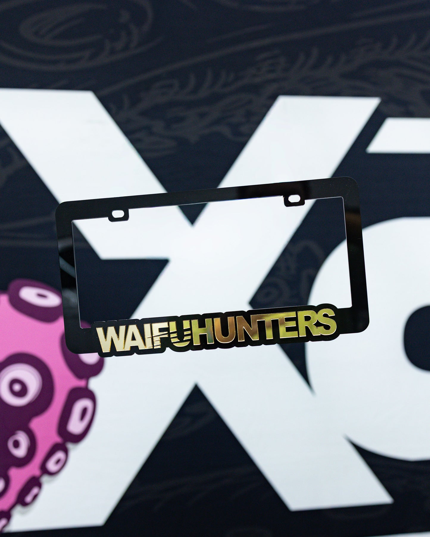 Waifuhunters License Plate Frame - Gold Chrome