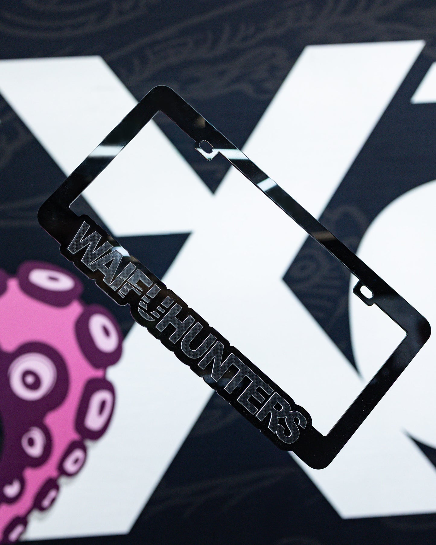 Waifuhunters License Plate Frame - Carbon Fiber Imitation