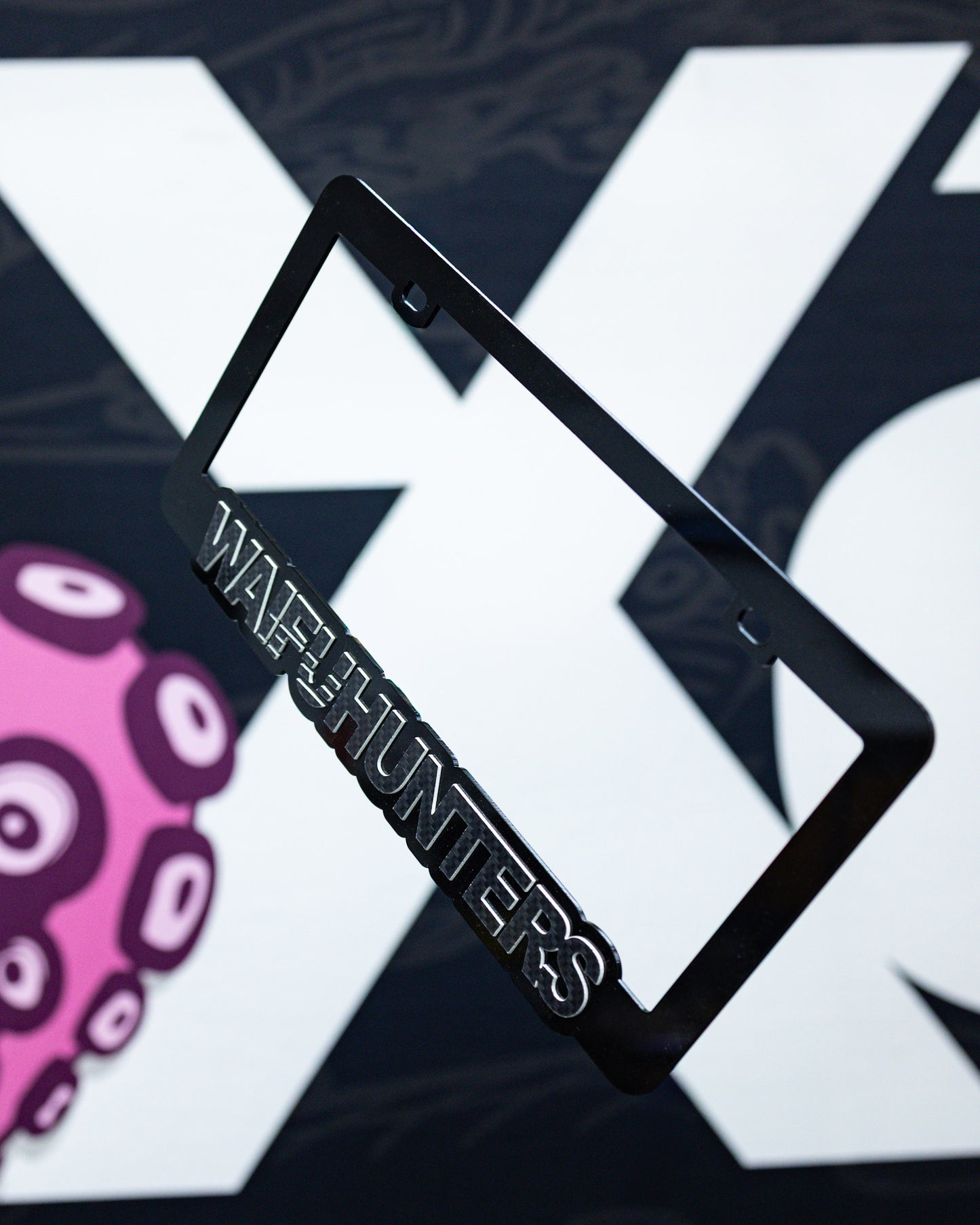 Waifuhunters License Plate Frame - Carbon Fiber Imitation